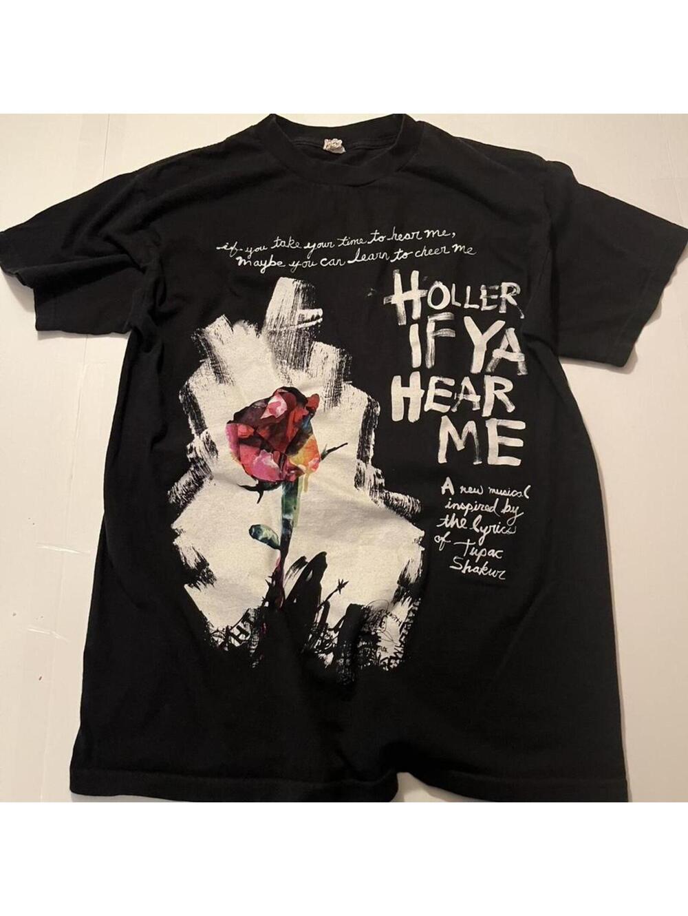 Holler If Ya Hear Me Tupac Musical Graphic T Shirt Black Medium Tee